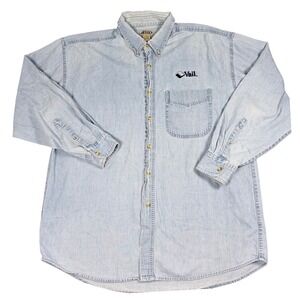 VNTG Vail Mens XL Denim Shirt Light Wash Long Sleeve Button Down Logo Skier
